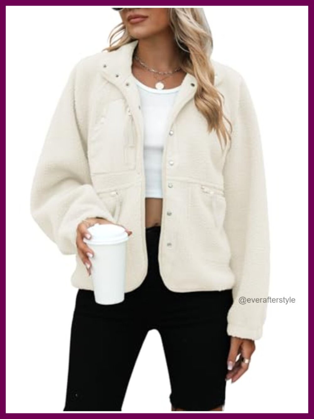 Womens Sherpa Fleece Button Down Jacket Oversized Cropped Winter Coat